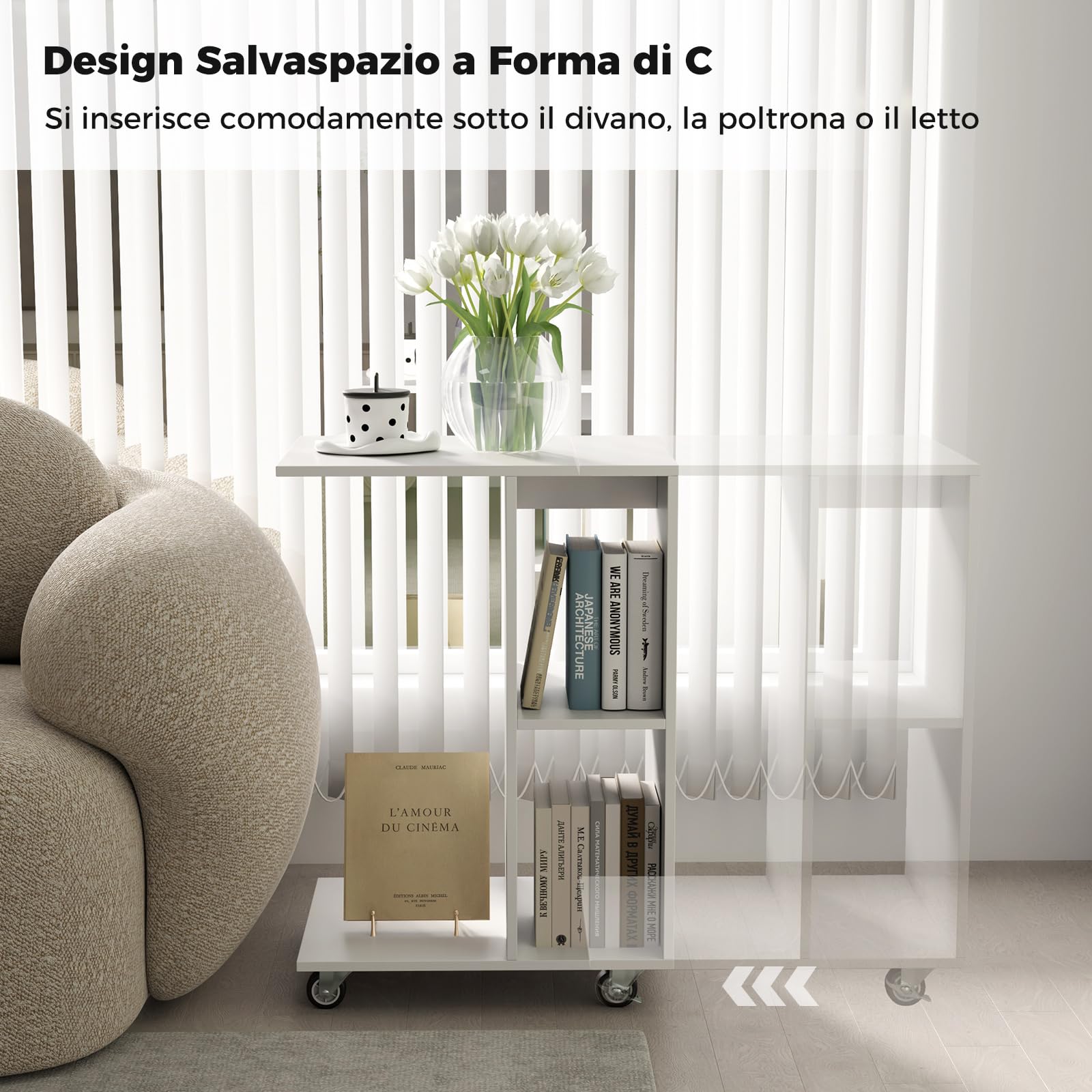 Tavolino a forma di C per soggiorno e camera da letto