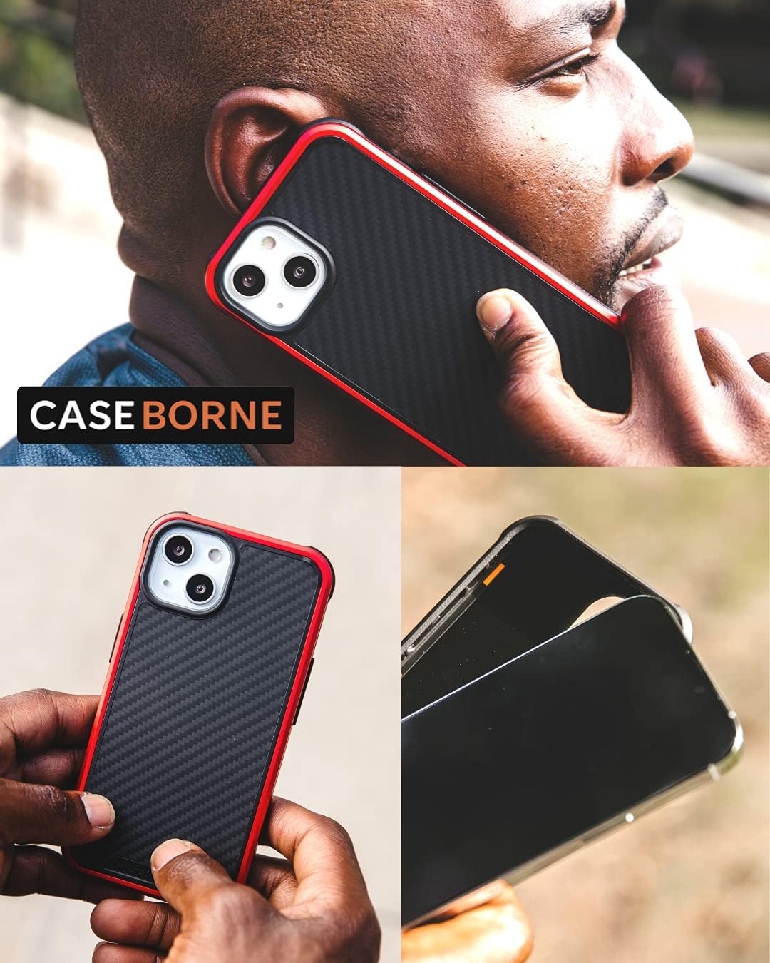 CaseBorne R Compatible with iPhone 13 / iPhone 14 Case - Shockproof Protective, Military Grade 12ft Drop Tested, Durable Aluminum Frame, Aramid Fiber - Red