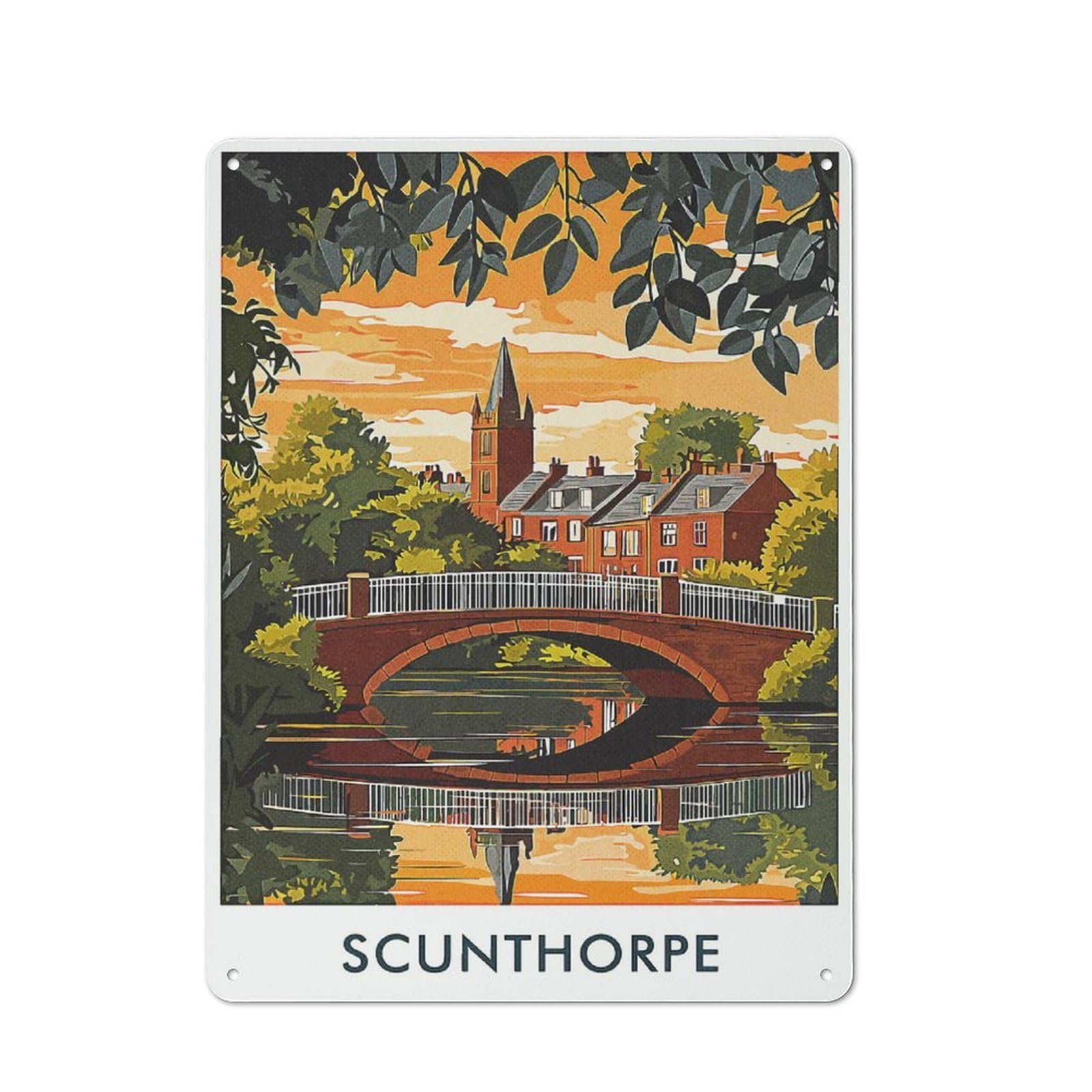 Junmoney Style Retro Metal Wall Sign 40X30cm With Scunthorpe Bridge Sunset For Hallway Wall, Suited To Hallway Decor Lovers