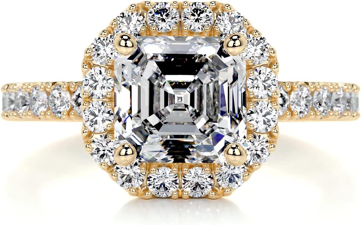 2 CT Asscher Cut Halo Engagement Ring Handmade Wedding Ring for Women Anniversary Promise Gifts for Her Moissanite