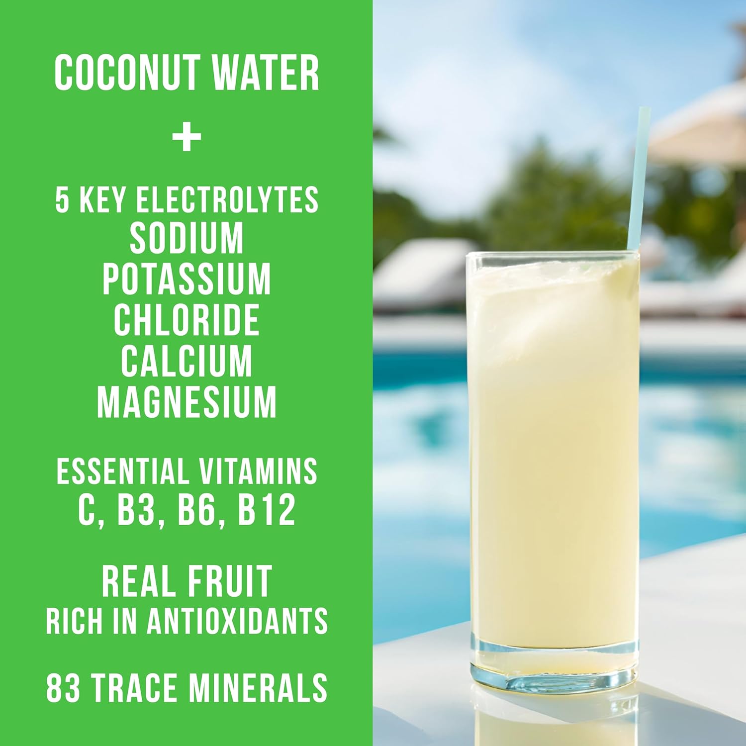 Hydrating Electrolyte Drink Mix | 5 Key Electrolytes + Vitamins | Coconut Water Powder, Pink Himalayan Salt & Real Fruit | Lemon Lime | No Added Sugar | 30 Servings