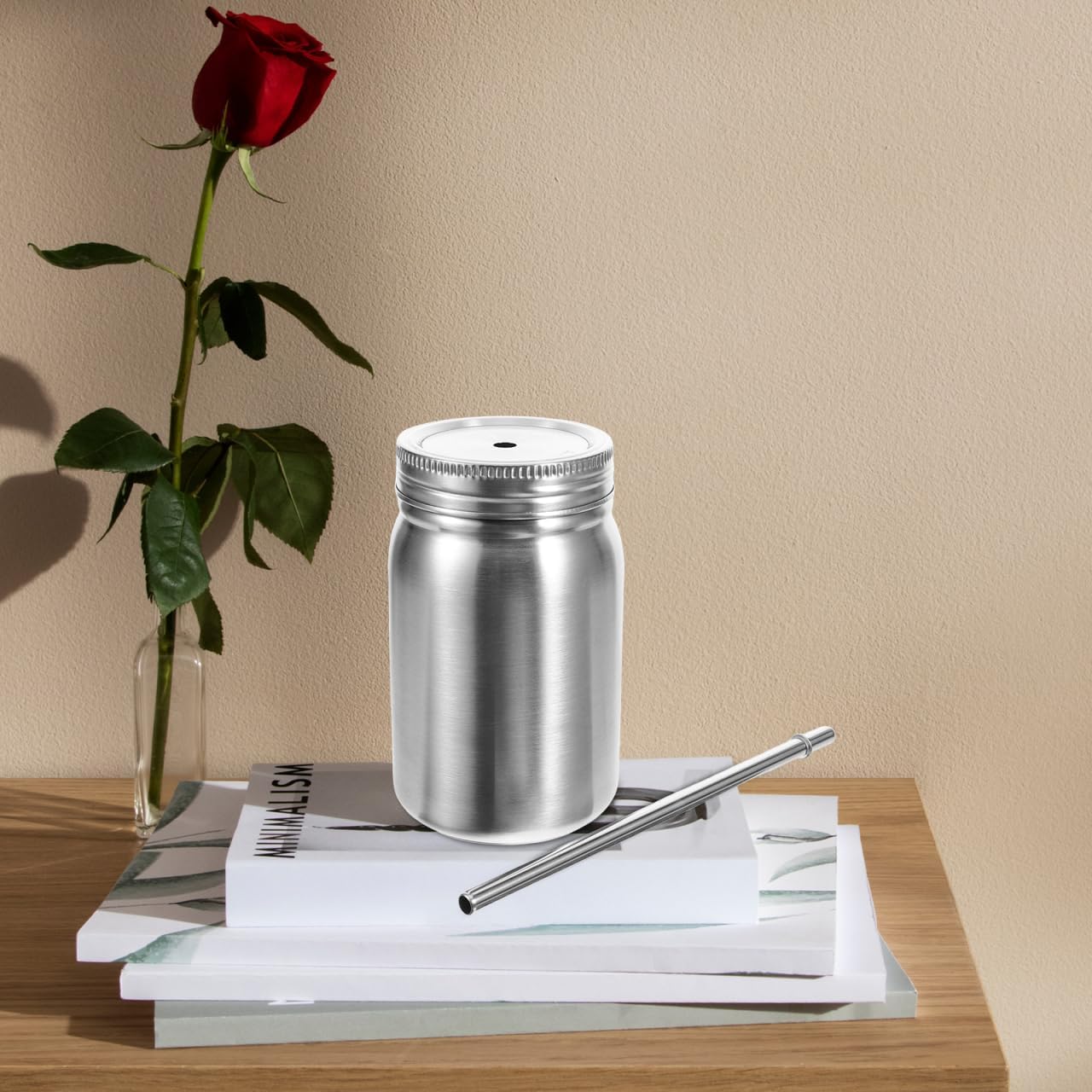 2 Pcs Stainless Steel Mason Cup Insulated Water Bottles Jars Insulated Travel Hot Cold Tumblers Stainless Steel Bottles Tumbler Straws Juice Glass Outdoor