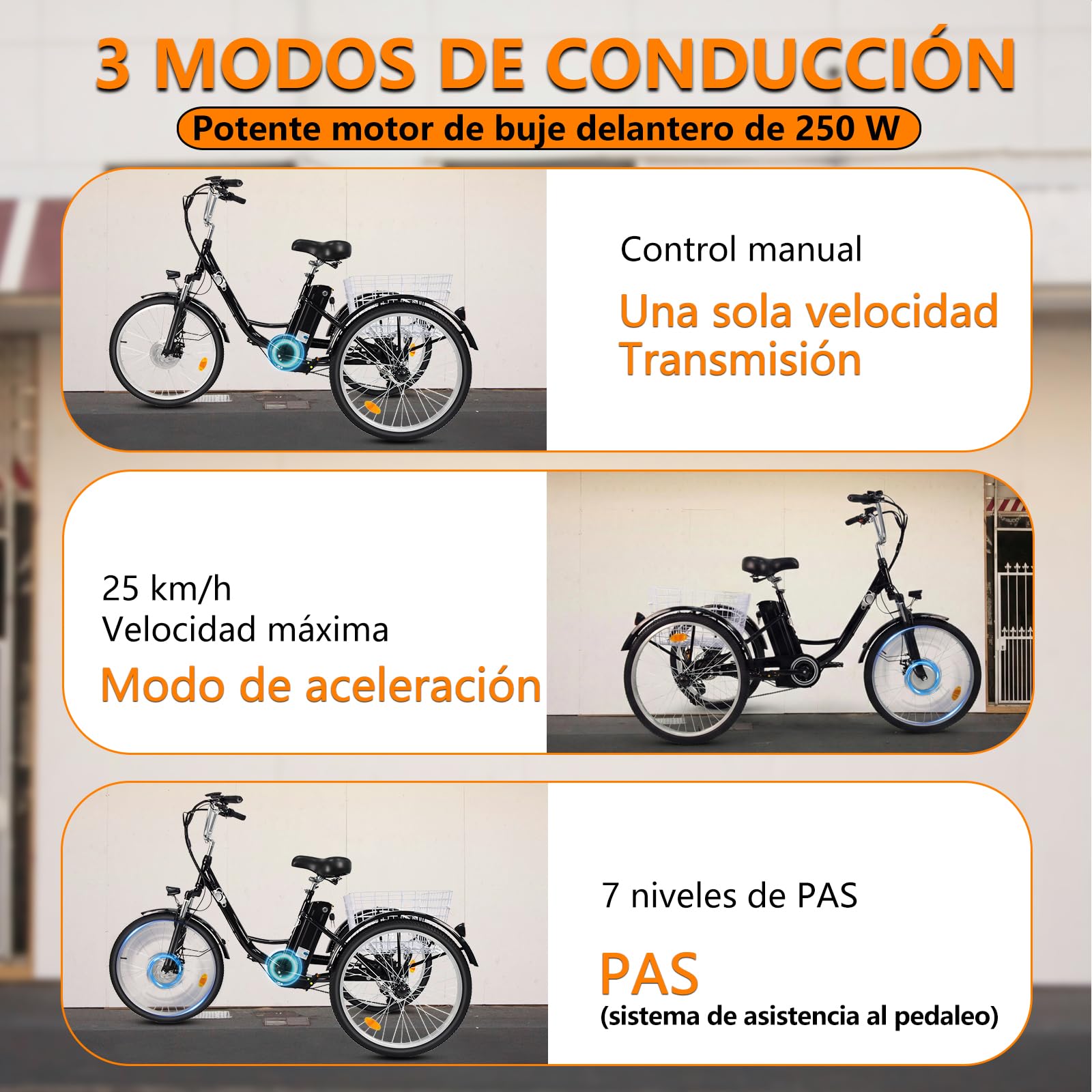 Triciclo eléctrico para adultos, 24 pulgadas, plegable, para hombre y mujer, 3 ruedas, con batería de litio de 36 V, 15 Ah, motor de 250 W, pantalla LCD, velocidad 25 km/h
