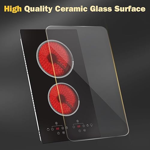 Miniatura 6 de Estufa eléctrica de 2 quemadores, estufa eléctrica de 12 pulgadas, estufa de encimera de doble quemador de 120 V de 2000 W con temporizador y ajuste