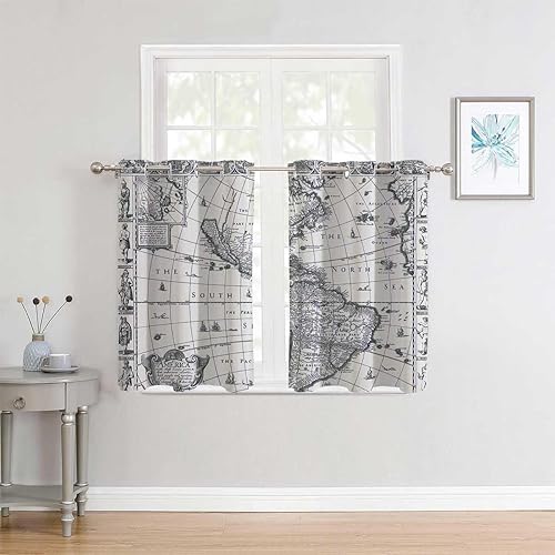 Miniatura 3 de Cortinas De Cocina Modernas Wanderlust Decor - Cortina de pared corta con ojales, 85 pulgadas de ancho por 108 pulgadas de largo, 2 paneles