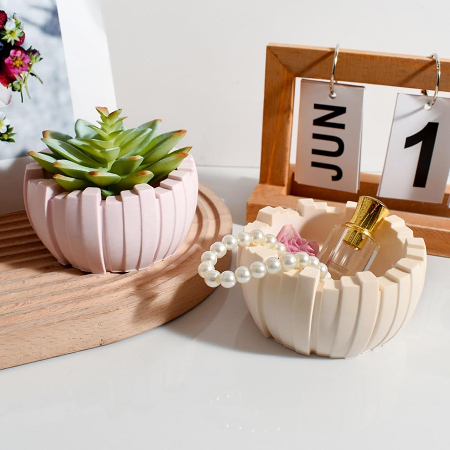 Irregular Vertical Stripes Concrete Flower Pot Silicone Mold Succulent Planter Vase Plaster Cement Clay Mold Epoxy Resin Pen Holder Storage Box Mould
