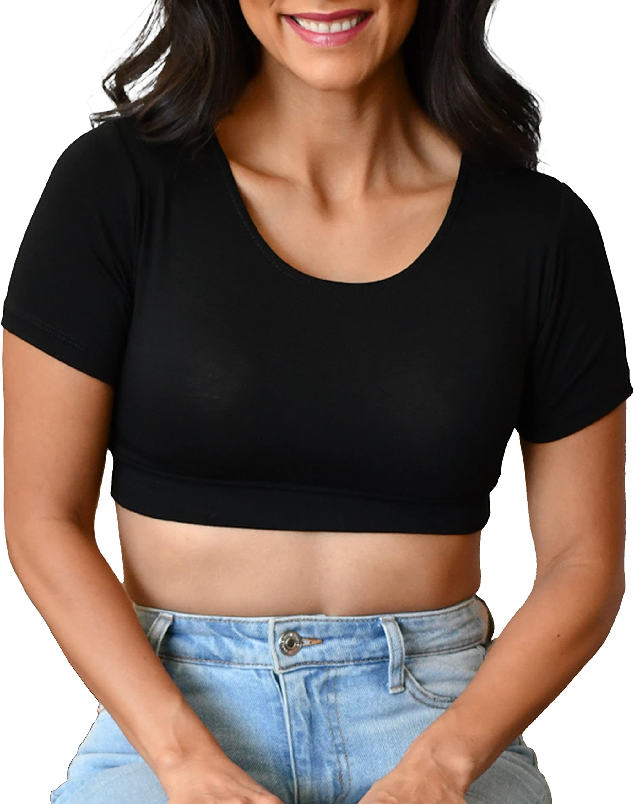 Women Top Boyfriend Tee HALFTEE Half Sleeve Layering Crop Undershirt for Women & Teens XS-3X