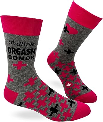 Fabdaz Multiple Orgasm Donor Funny Naughty Mens Novelty Crew Socks - 1 Pair, Fits Shoe Size 7-13