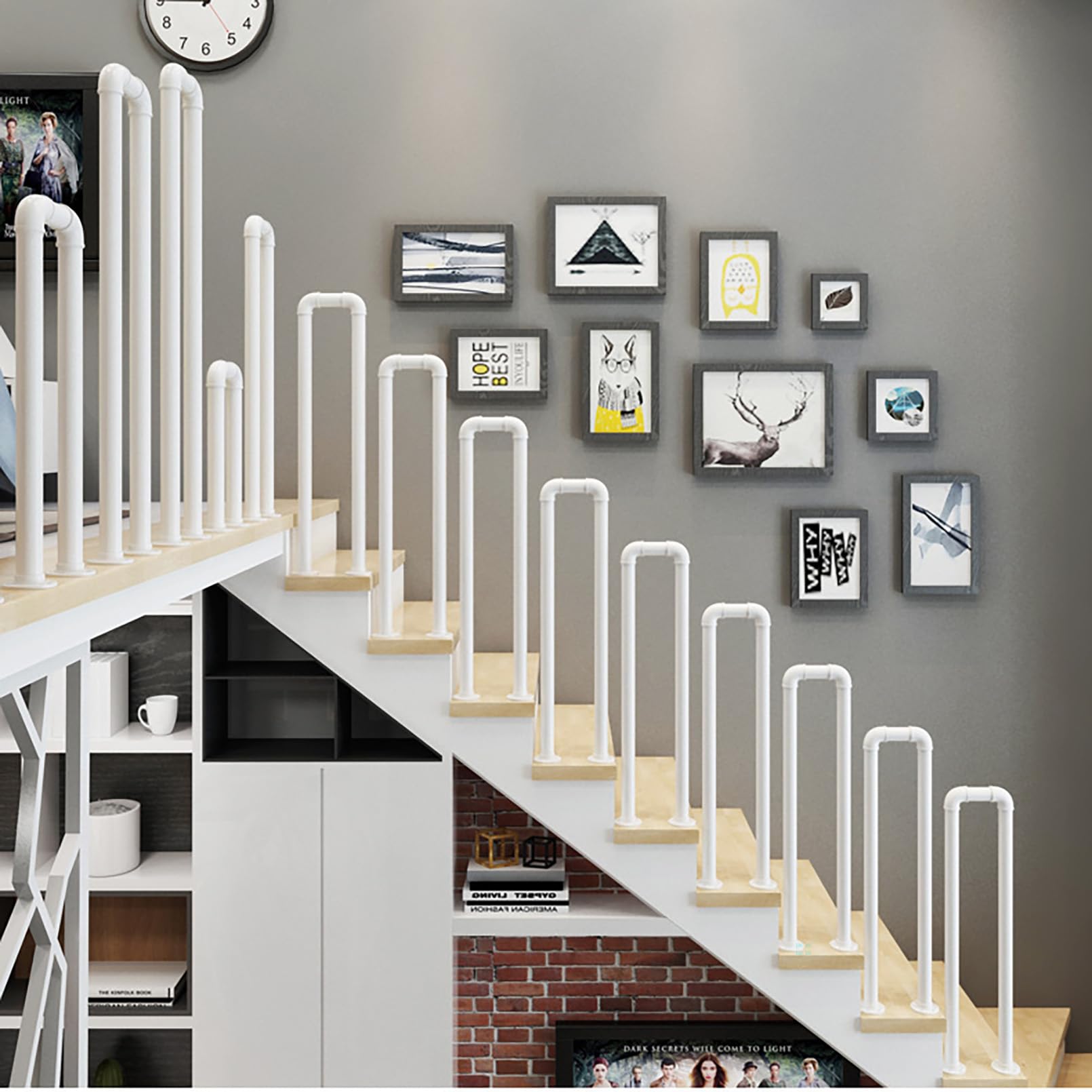 Pounjsd White Banister Spindles, Balusters For Stairs, Hand Rail For Outside Steps, Staircase Banister, Stair Railing Transitional Handrail For Garage Porch Children Senior Pregnant Disabled