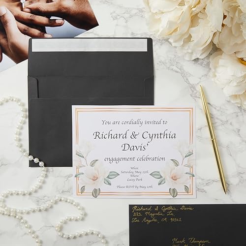 Miniatura 2 de Paquete de 200 sobres negros de 5 x 7 pulgadas con solapa cuadrada y cierre de prensa para cumpleaños, bodas y aniversarios, tarjetas de