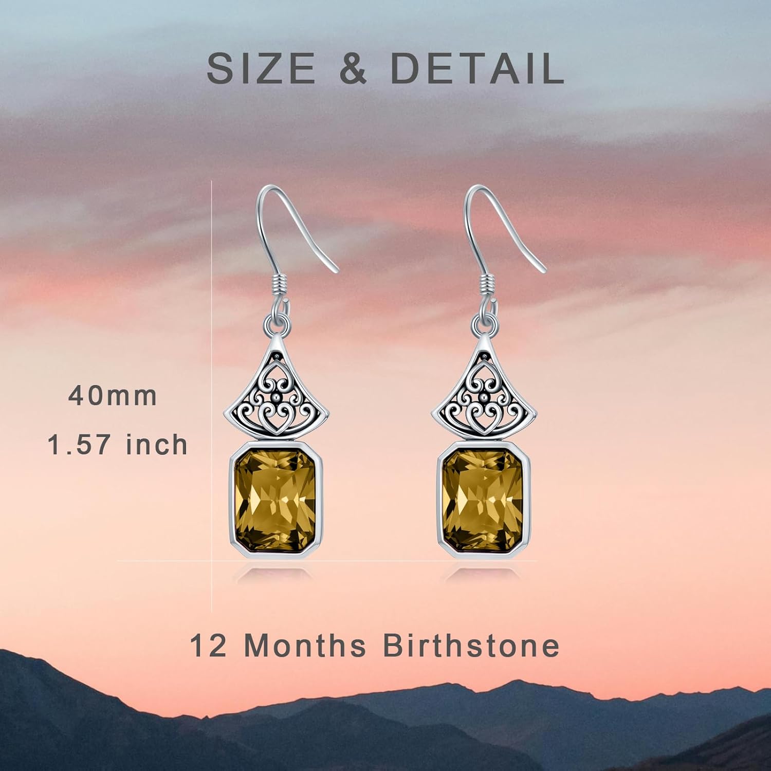 Vintage Earrings 925 Sterling Silver Oxidized Dangle Drop Earrings with 12mm Emerald Cut Birthstone Anniversary Jewelry Gifts for Women Mom Wife
