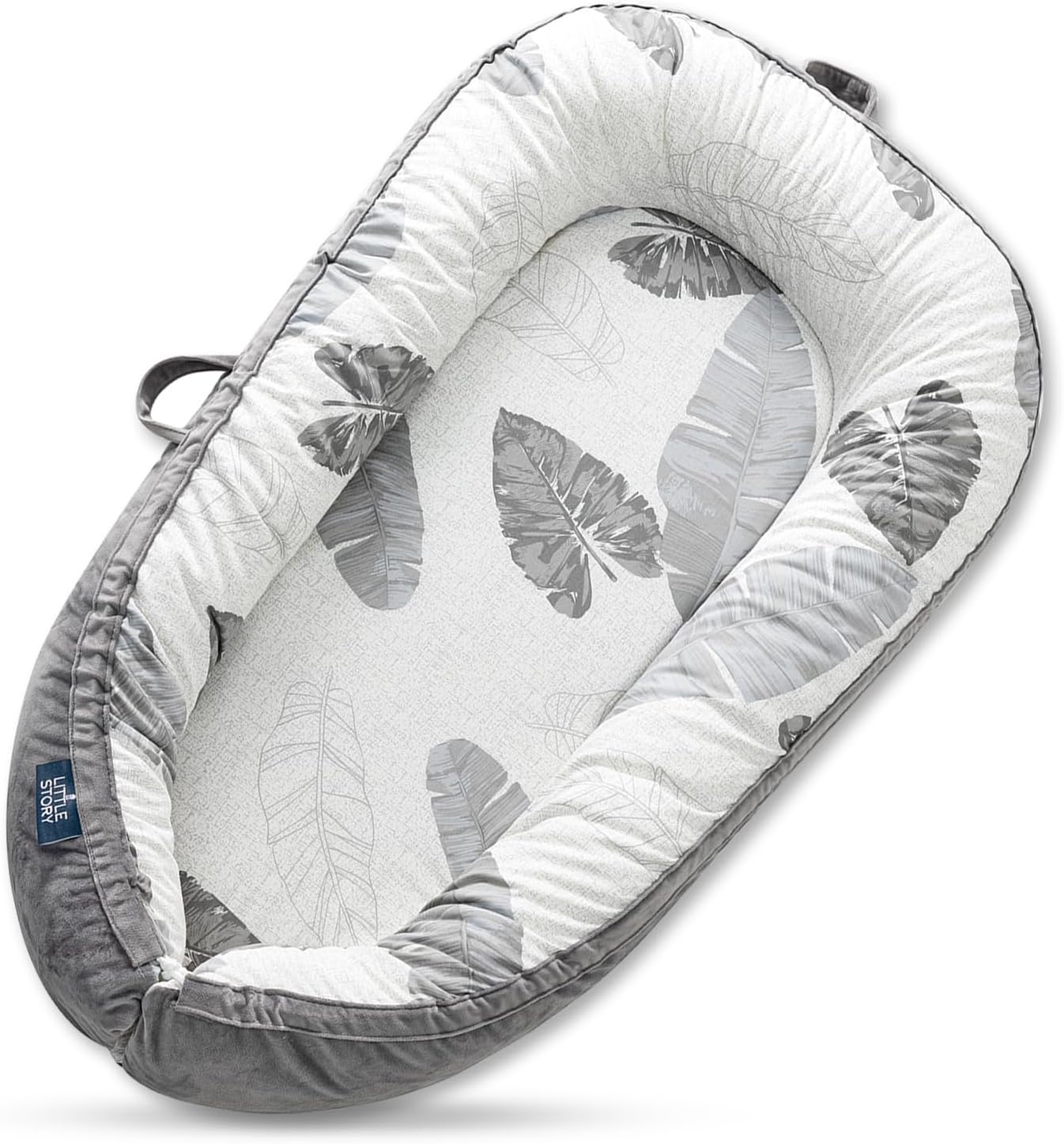 Little Story Soft Breathable Fiberfill Newborn Lounger Bed - Feather Grey