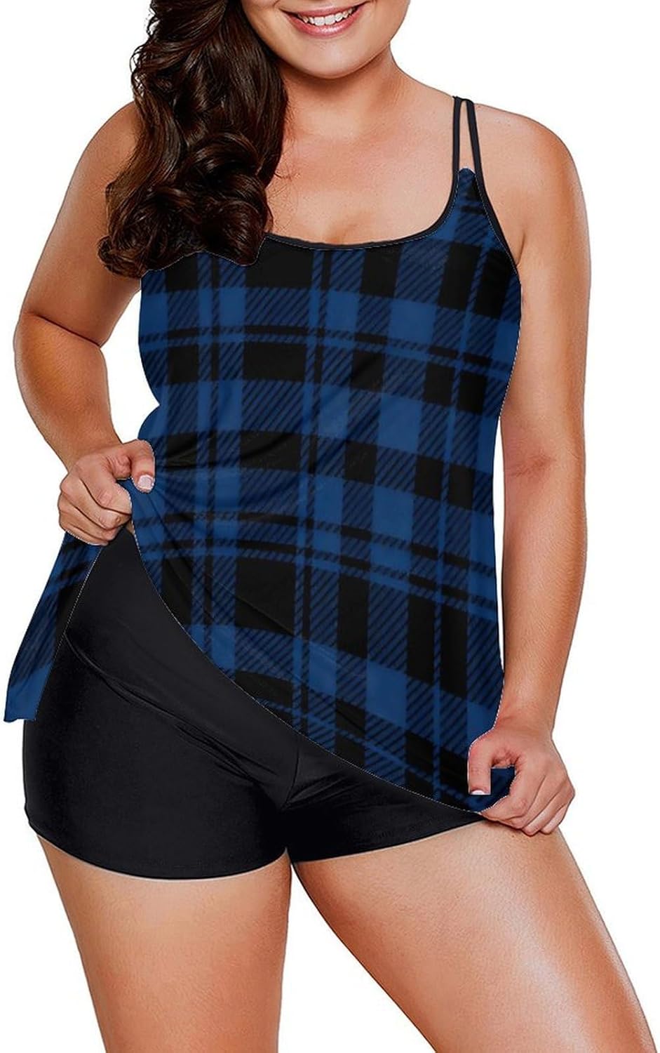 Women's Vintage Style Tankini Set, 2 Piece Modest Tummy Control Swimsuit with Tank Top