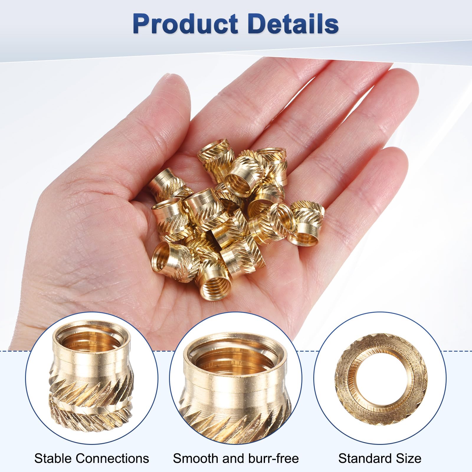 M METERXITY 25-Pack Threaded Inserts, M8 x 10mm L x 10mm OD Brass Heat Set Insert Nuts - Image 2
