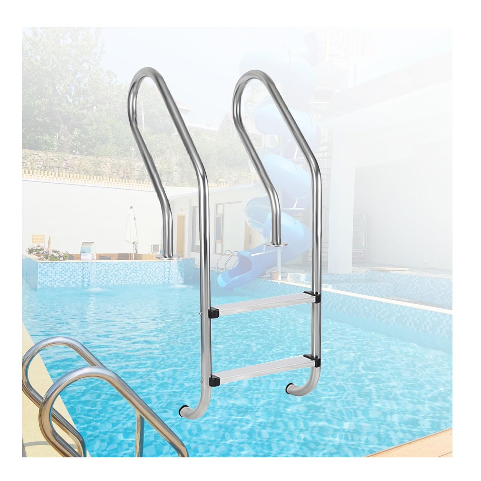 WTLONBF Underground Swimming Pool Ladder, Pool Equipment Climbing Ladder, 250kg Load Capacity, Suitable for Spas and Water Parks(2 Steps)