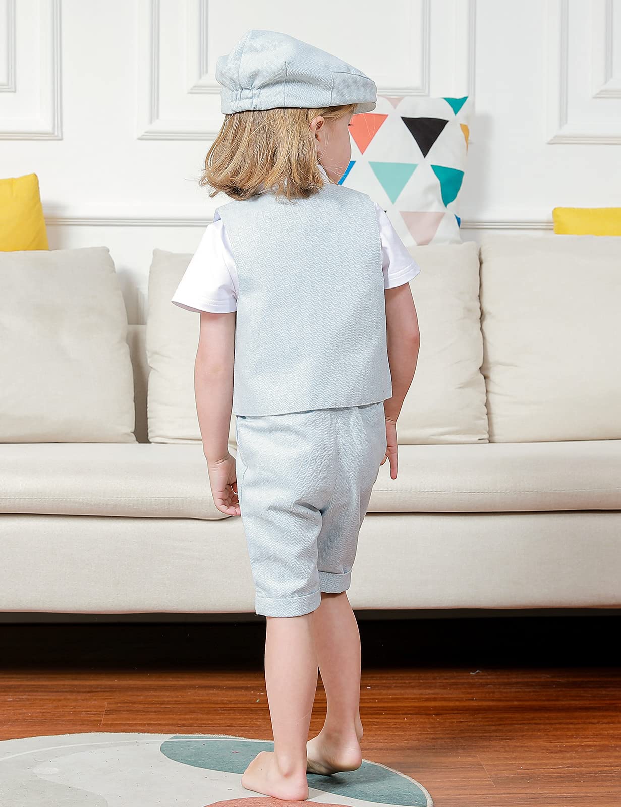 mintgreen Costume Bebe Garcon, Motif à chevrons Ensemble de Vêtements de Mariage Gilet + Chemise + Short + Bonnet Béret, 1-4 Ans