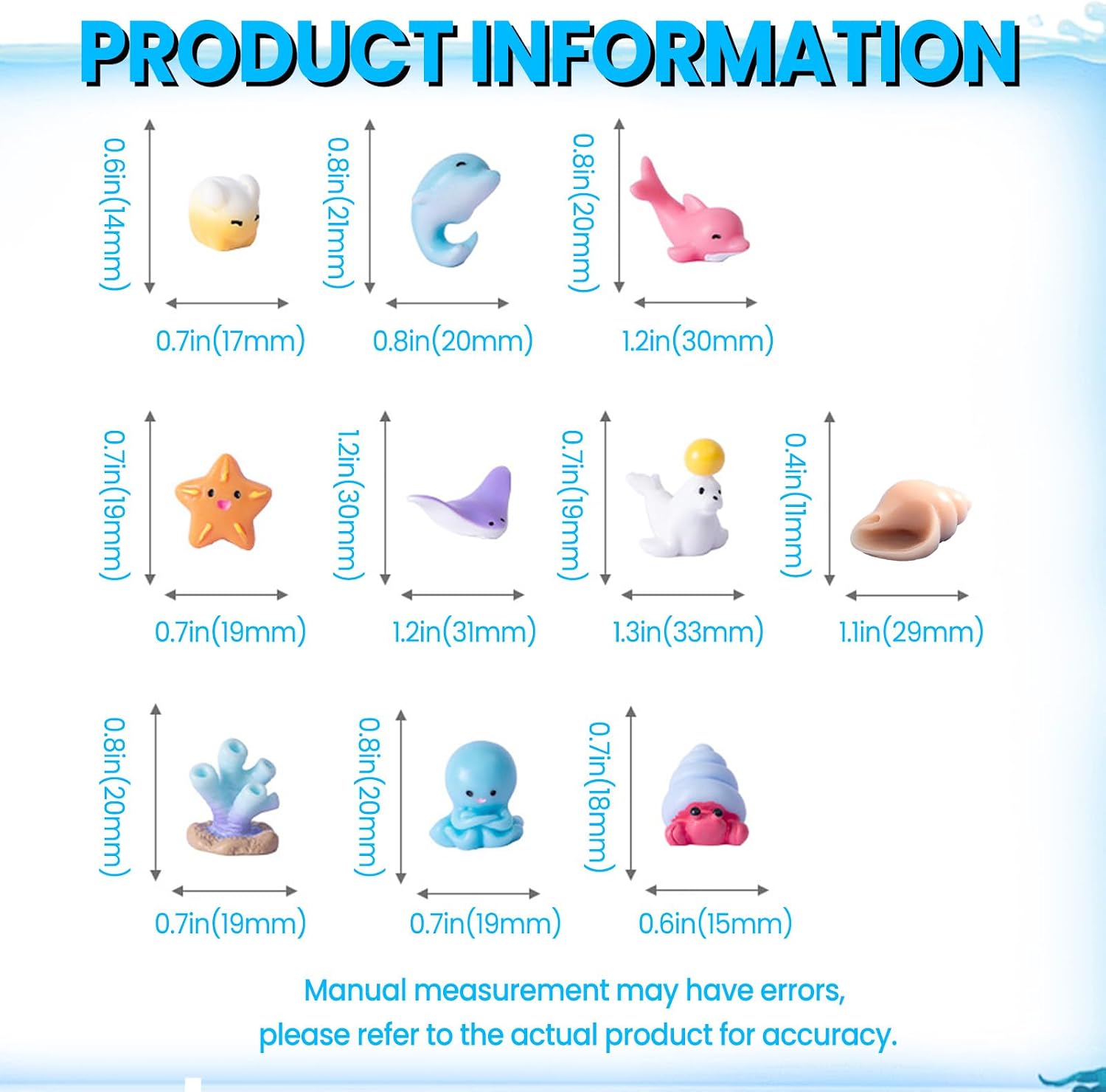 20PCS Mini Resin Ocean Animals Figurines – Cute Turtles Dolphins Octopuses 10 Species Aquarium Decor Mini Figurines Fairy Garden Landscape Accessories