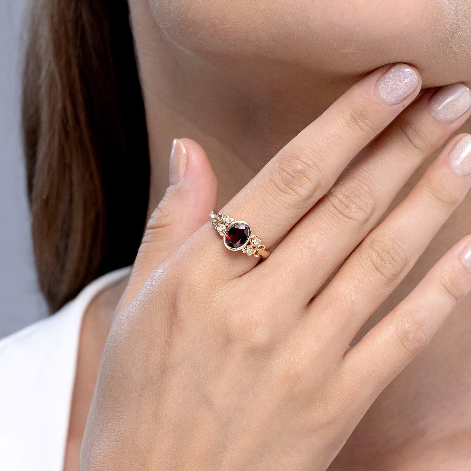 Angara Bezel-Set Oval Garnet Ring with Diamonds in 14K Solid Gold/Platinum | Natural Vintage Style Garnet Ring for Women | January Birthday, Anniversary, Gemstone Jewelry Gift