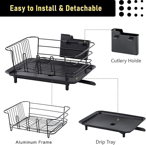 Miniatura 3 de BRIAN & DANY Escurridor de platos, de acero inoxidable para encimera de cocina, escurridor de platos con soporte para cubiertos y escurridor, 15.5 x