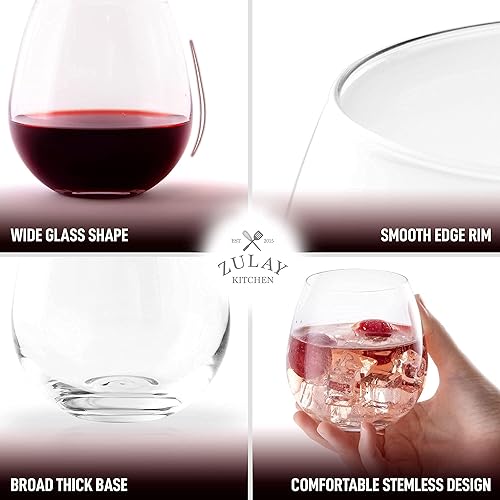 Miniatura 2 de Zulay Premium Class copas de vino sin tallo  Juego de copas de vino sin tallo de 14.5 onzas para vino rojo y blanco  Juego de 4