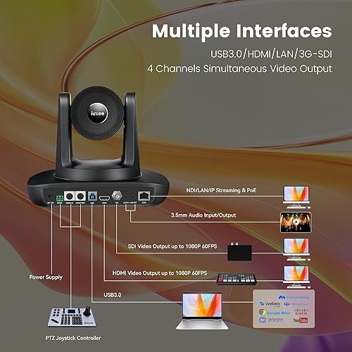 Miniatura 6 de Cámara NDI PTZ iuZee con seguimiento automático AI 3G-SDI/USB3.0/HDMI/LAN PoE 30X zoom óptico y 8X digital transmisión en vivo de 1080P 60FPS para