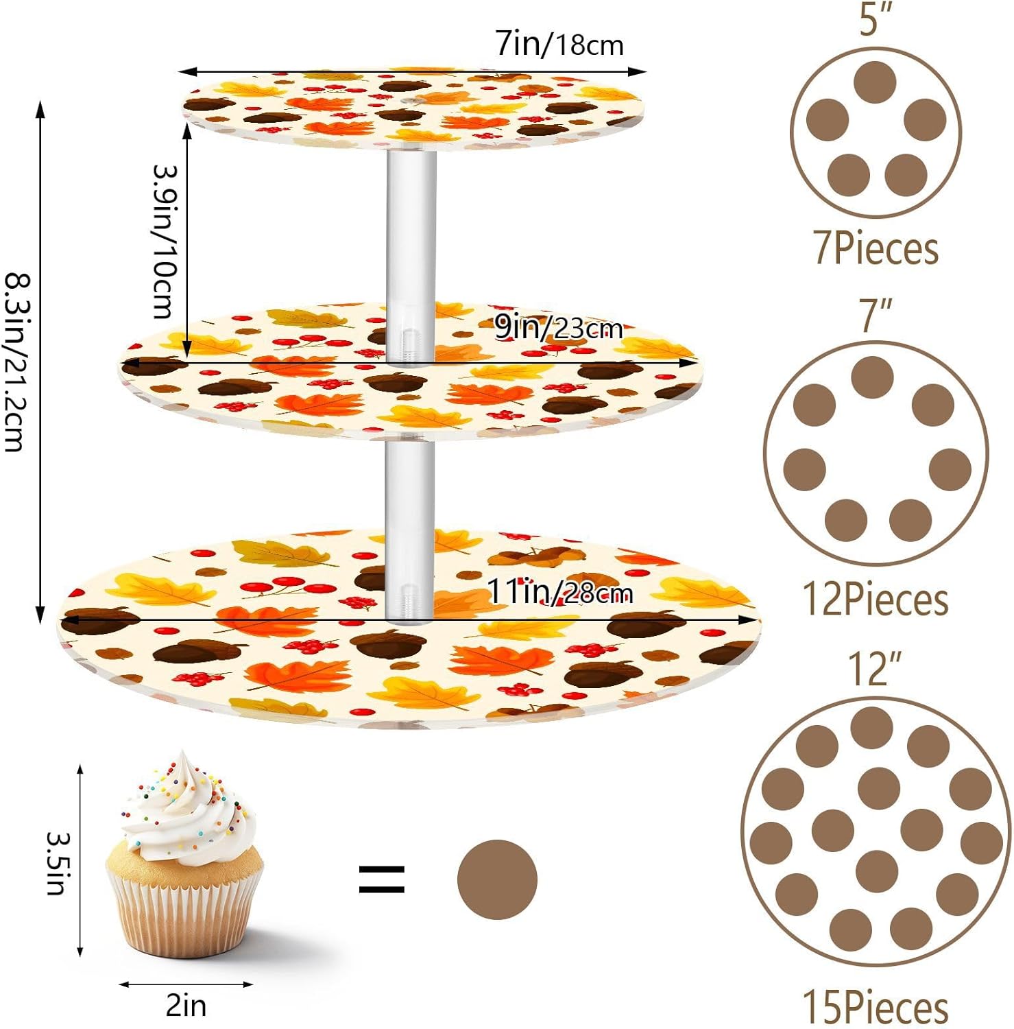 Maple Leaves Leaves Cherry 3 Tier Acrylic Cupcake Stand, Cupcake Stand for 34 Cupcakes for Weddings, Christmas,Holidays,Parties,Birthday,Printed Cupcake Tower 23300096