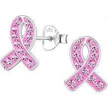 925 Sterling Silver Pink Ribbon Crystal Stud Earrings