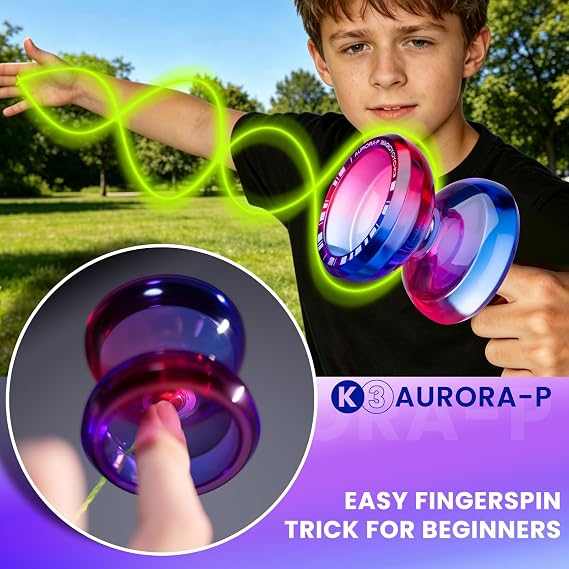 MAGICYOYO K3 Finger Spin Yoyo Professional Yoyo for Kids 8-12 & Adults | Responsive/Unresponsive Yoyo for Beginners & Advanced , Finger Spin Trick Yoyo with 12 Strings, Storage Bag (Pink Purple)