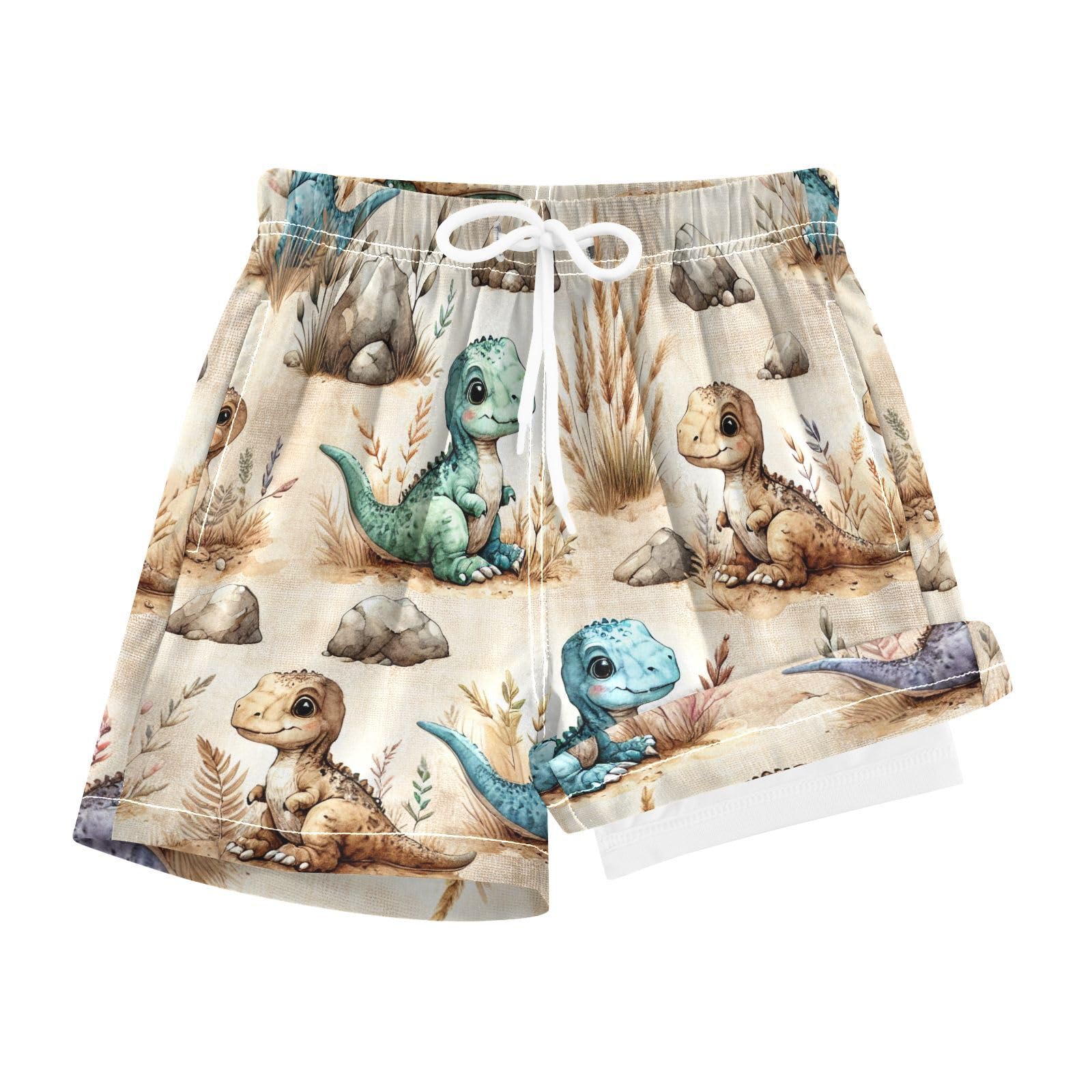 YANENDIE Boy Swim Trunks with Compression Liner Cute Small Dinos Boys Swim Shorts Quick Dry Beach Shorts