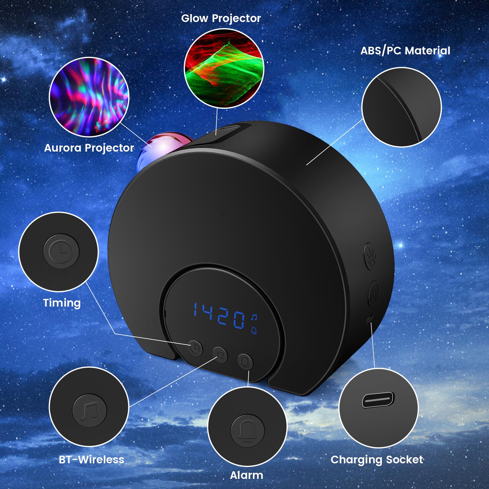 Proiettore luce camera, proiettori a luce di luna, altoparlanti Bluetooth e timer dominato, illuminazione per bambini, camera da letto adulta, feste, oggetti da arredamento, facilmente rimovibili