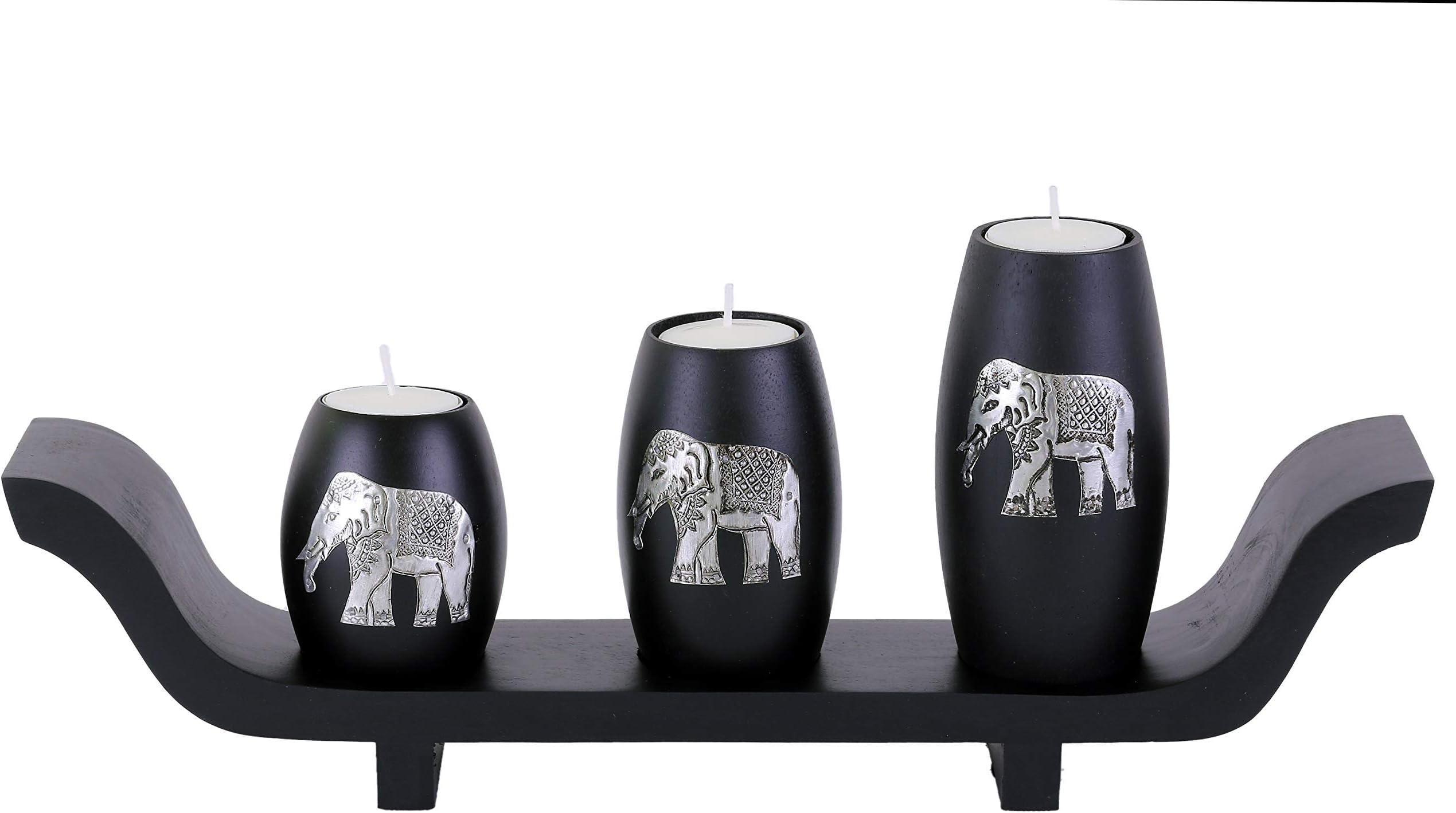 Tea Light Candle Holders Set of 3 with Elephant Aluminium