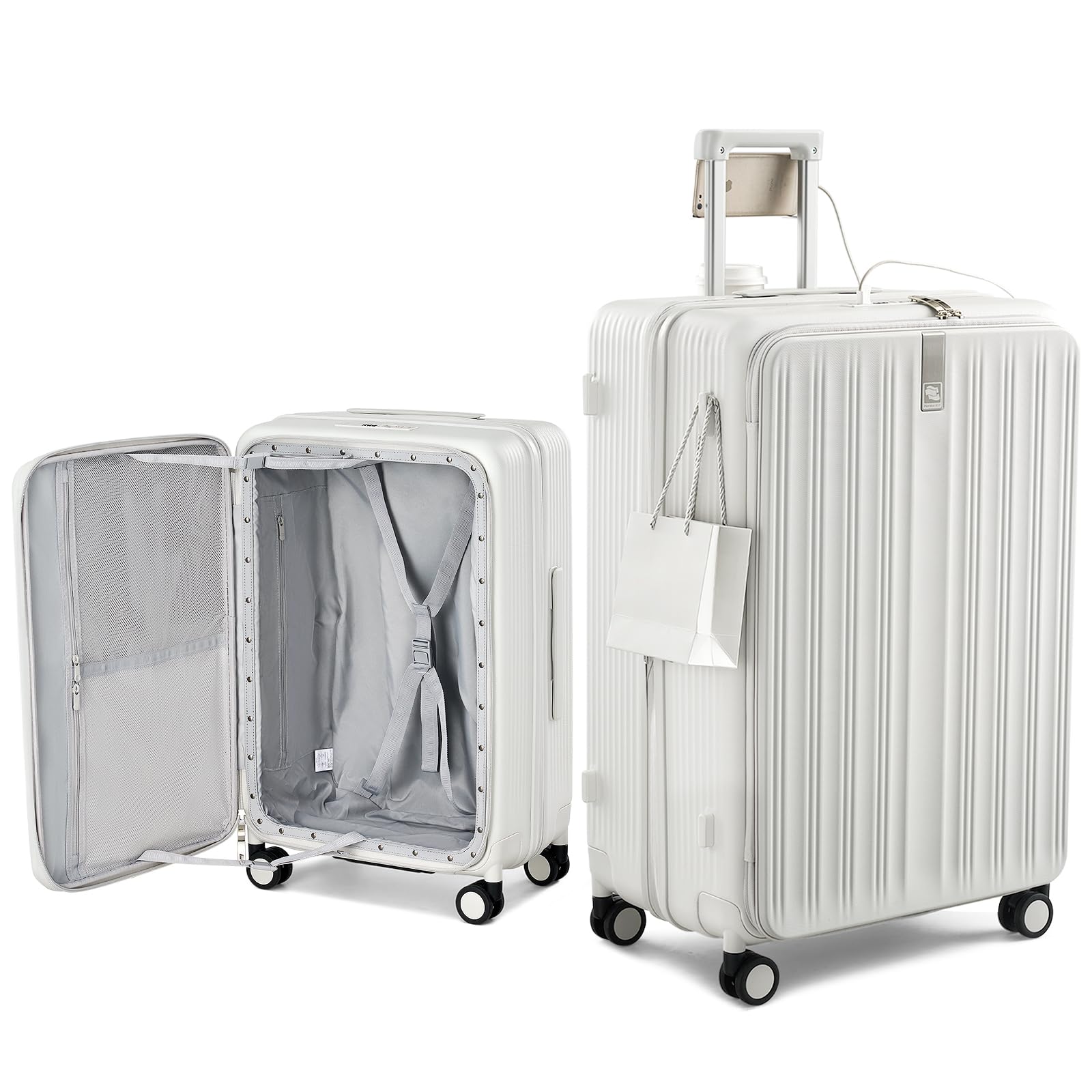 Top Opening 28" Large Luggage Expandable Hard Shell Smoke White