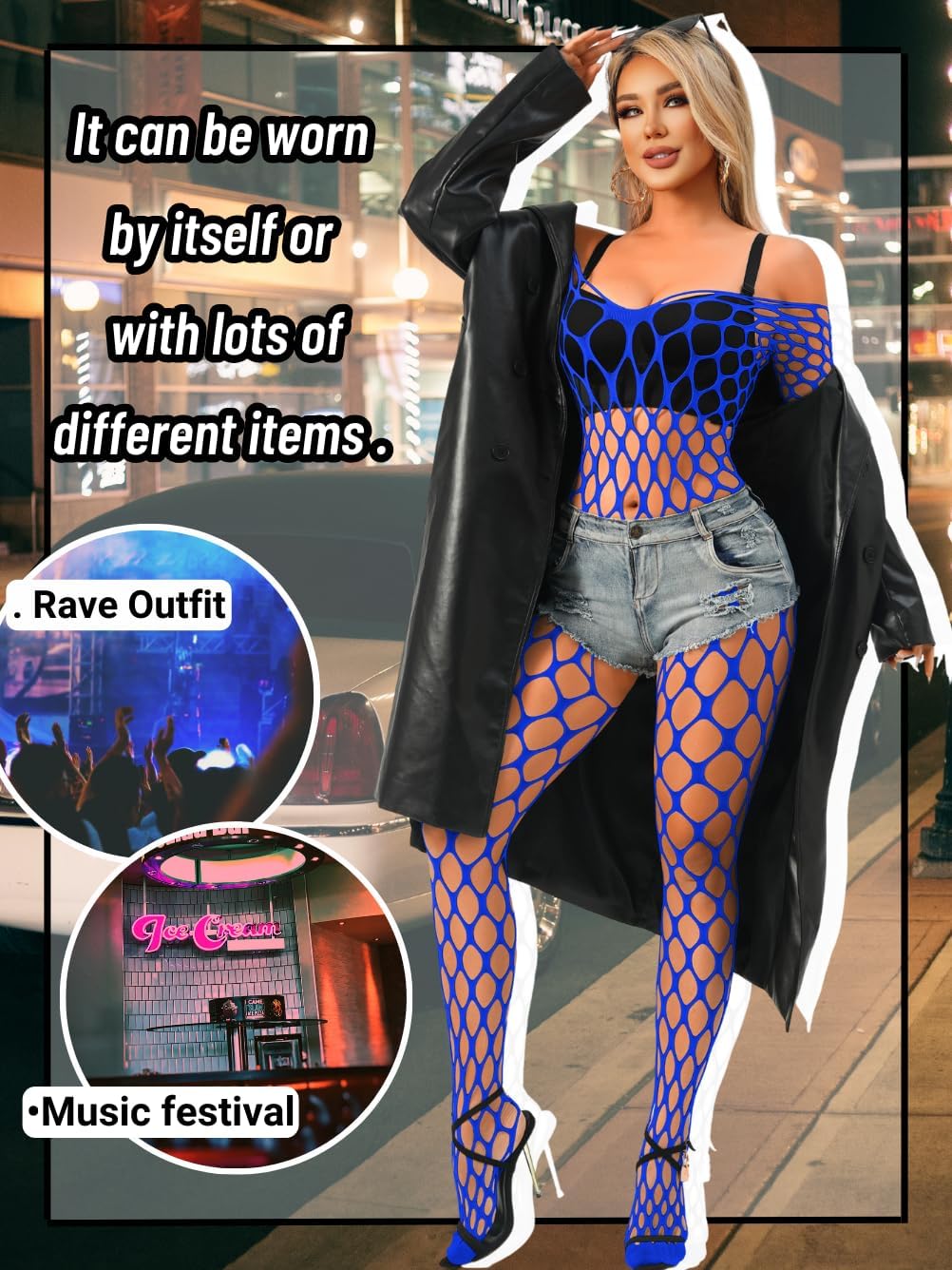 Exotic Fishnet Bodystocking, Rave Glow Outfits, One Size, Sheer Mesh Dancewear Sexy Jumpsuit Plus Wear Dancer - Image 5