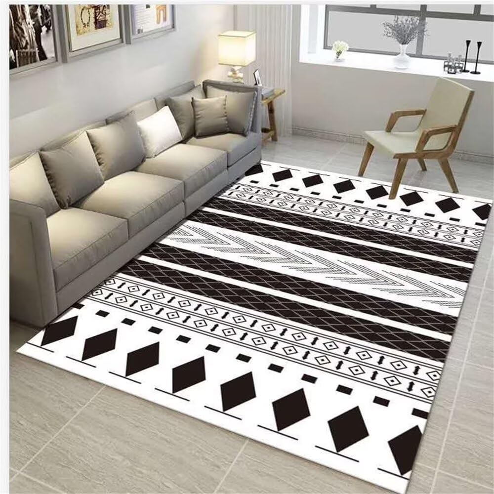 Tapis ethnique blanc et noir haut de gamme 180x250cm pour salon design