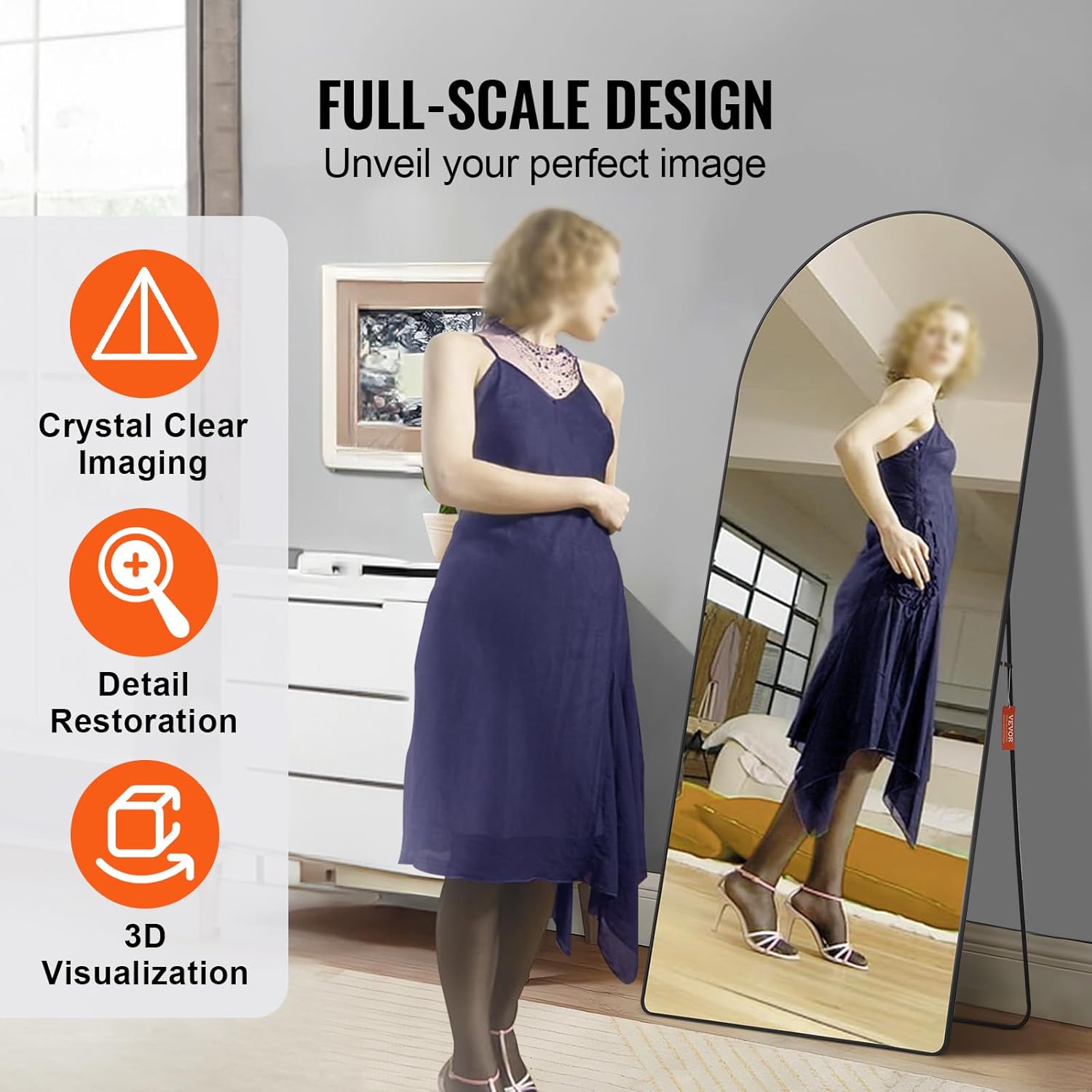 VEVOR Full Length Mirror, 71'' x 32'' Large Black Arched Floor Mirror with Stand Aluminum Alloy Frame, Free Leaning Hanging Wall Mounted, Full Body Mirror for Bedroom Living Room