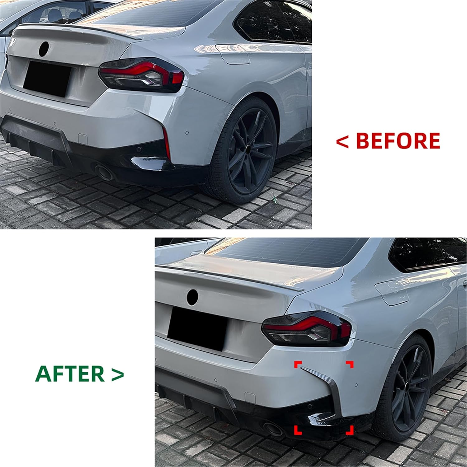Rear Bumper Side Air Vent Trims For BMW 2 Series G42 M Sport 2022-2024 Gloss Black/Carbon Fiber Look