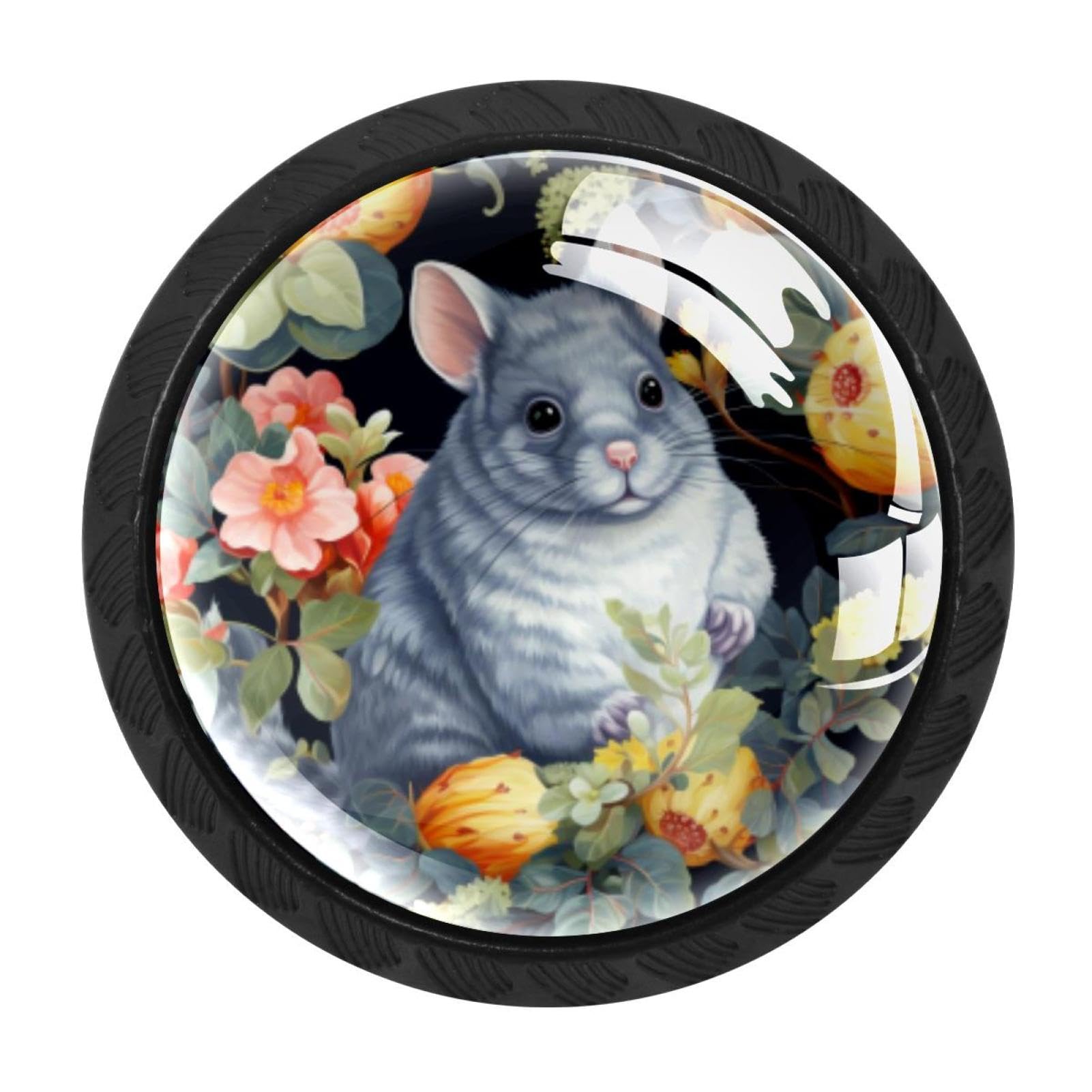 CHENZZZZ 4 Pieces Chinchilla Kitchen Cabinet Knobs Drawer Knobs Dresser Knobs Black Knobs Drawer Pulls Dresser Drawer Handles Knobs for Dresser Drawers