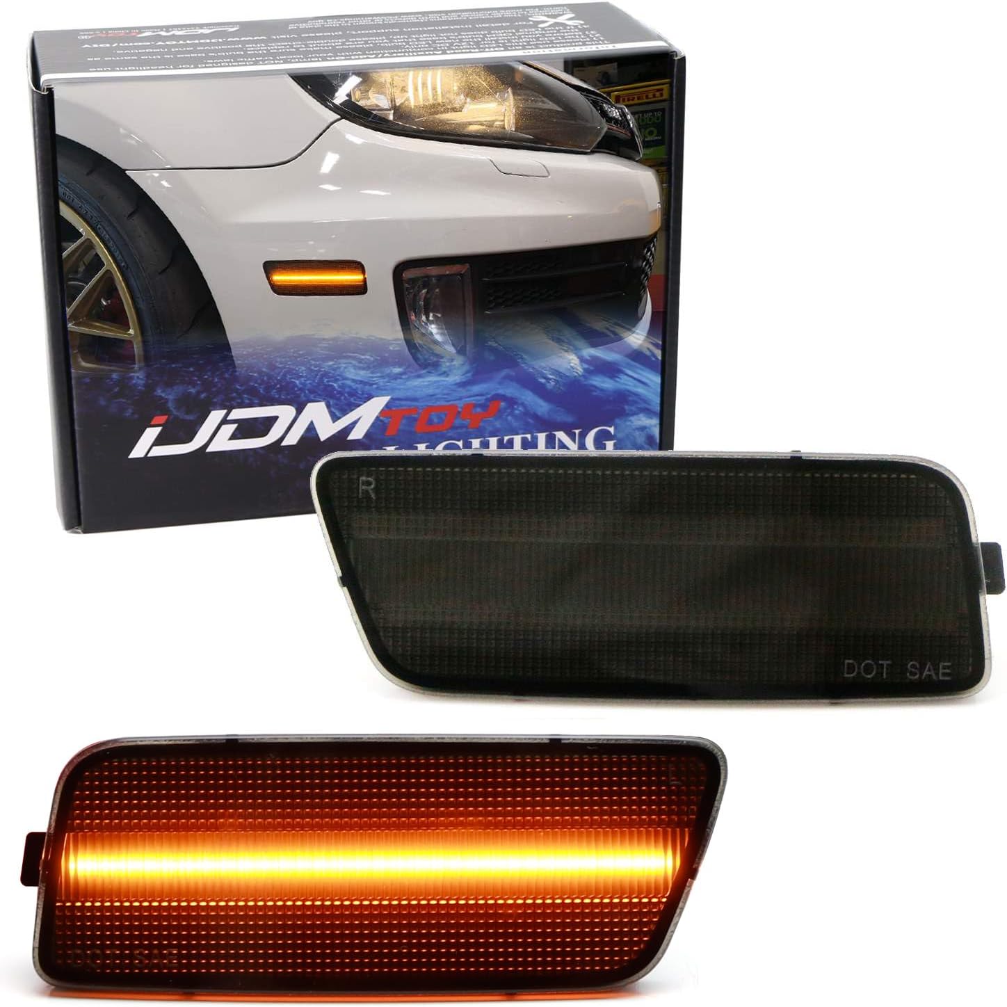 iJDMTOY Smoked Lens Amber Full LED Bumper Side Marker Light Kit Compatible With Volkswagen: 2010-2014 MK6 GTI, Powered by 40-SMD LED, Replace OEM Front Sidemarker Lamps