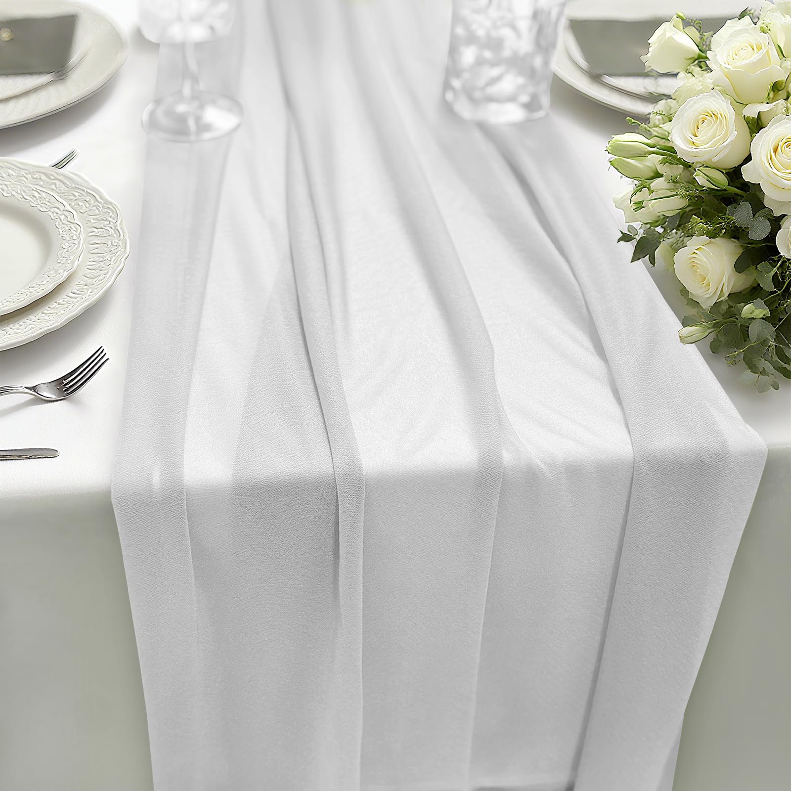 HiBeauty PRO White Chiffon Table Runner, 70x300cm 1 Pack