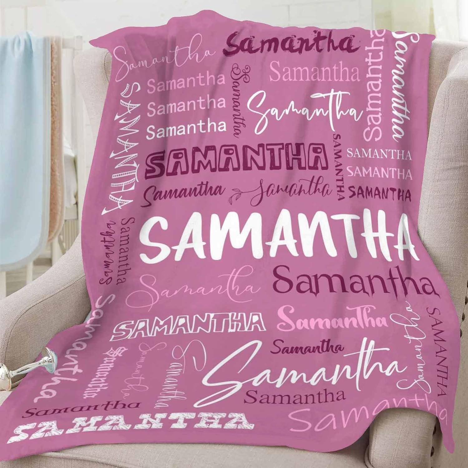 D-Story Custom Blanket, Personalized Throw Blankets, Gift for Best Friend Word Art Names, Flannel Blanket for Couples, Adults, Family, Blankets for Birthday Gift 80x60inch