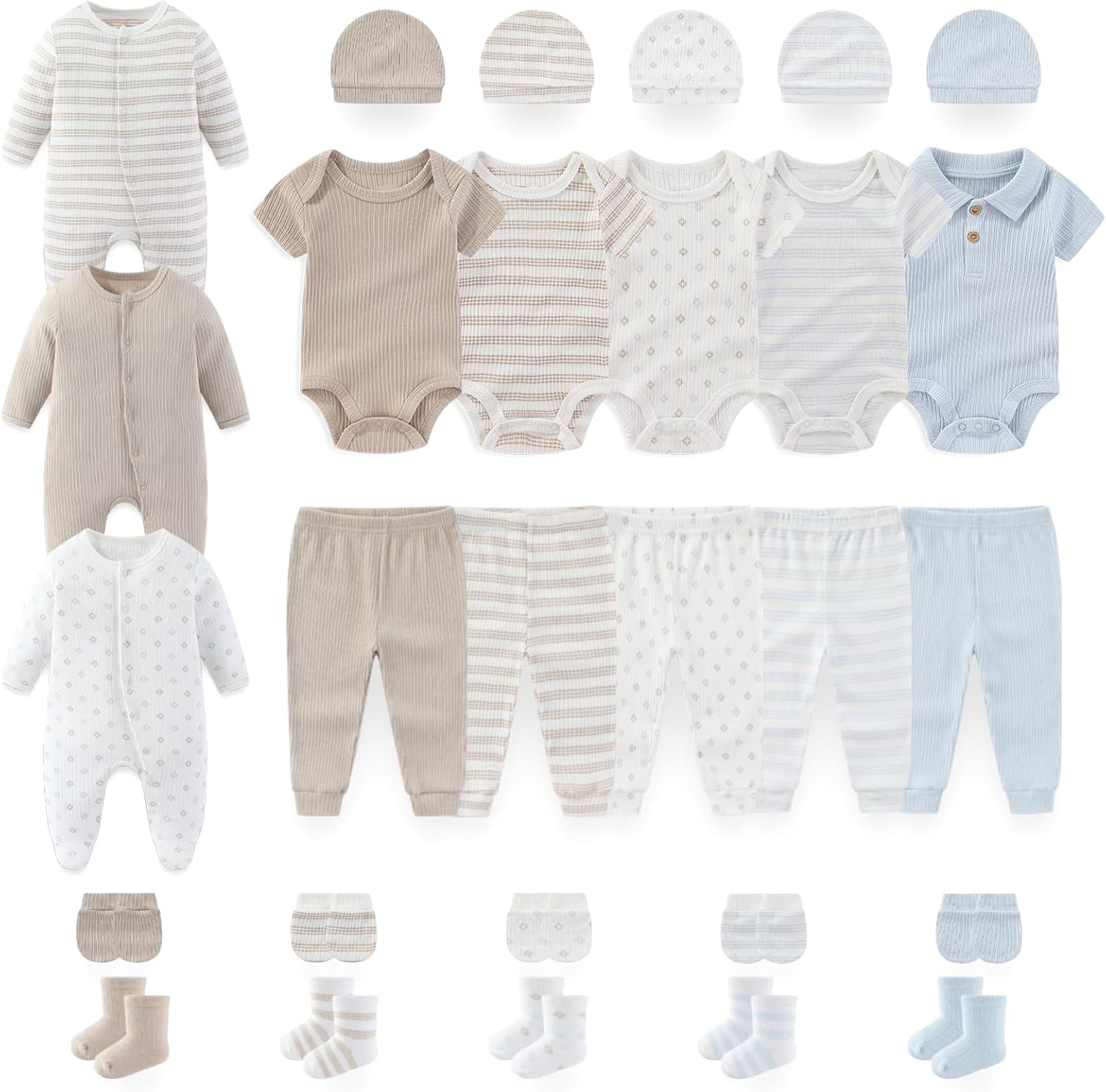 Unisex Baby Clothes 28Pcs Cotton Layette Gift Set and Accessories | Newborn Essentials Must Haves, Baby Boy Girl Outfits 0-12Months