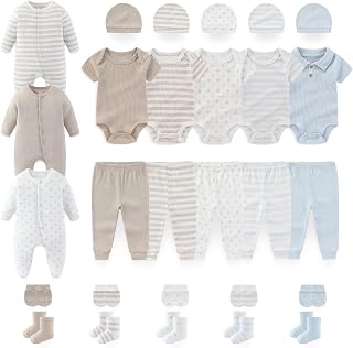 Unisex Baby Clothes 28Pcs Cotton Layette Gift Set and Accessories | Newborn Essentials Must Haves, Baby Boy Girl Outfits 0-12Months