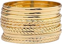 FUNOJOY Gold-Plated Boho Stackable Bangle Bracelets for Women - Multi-Layer Indian Style Jewelry Gifts