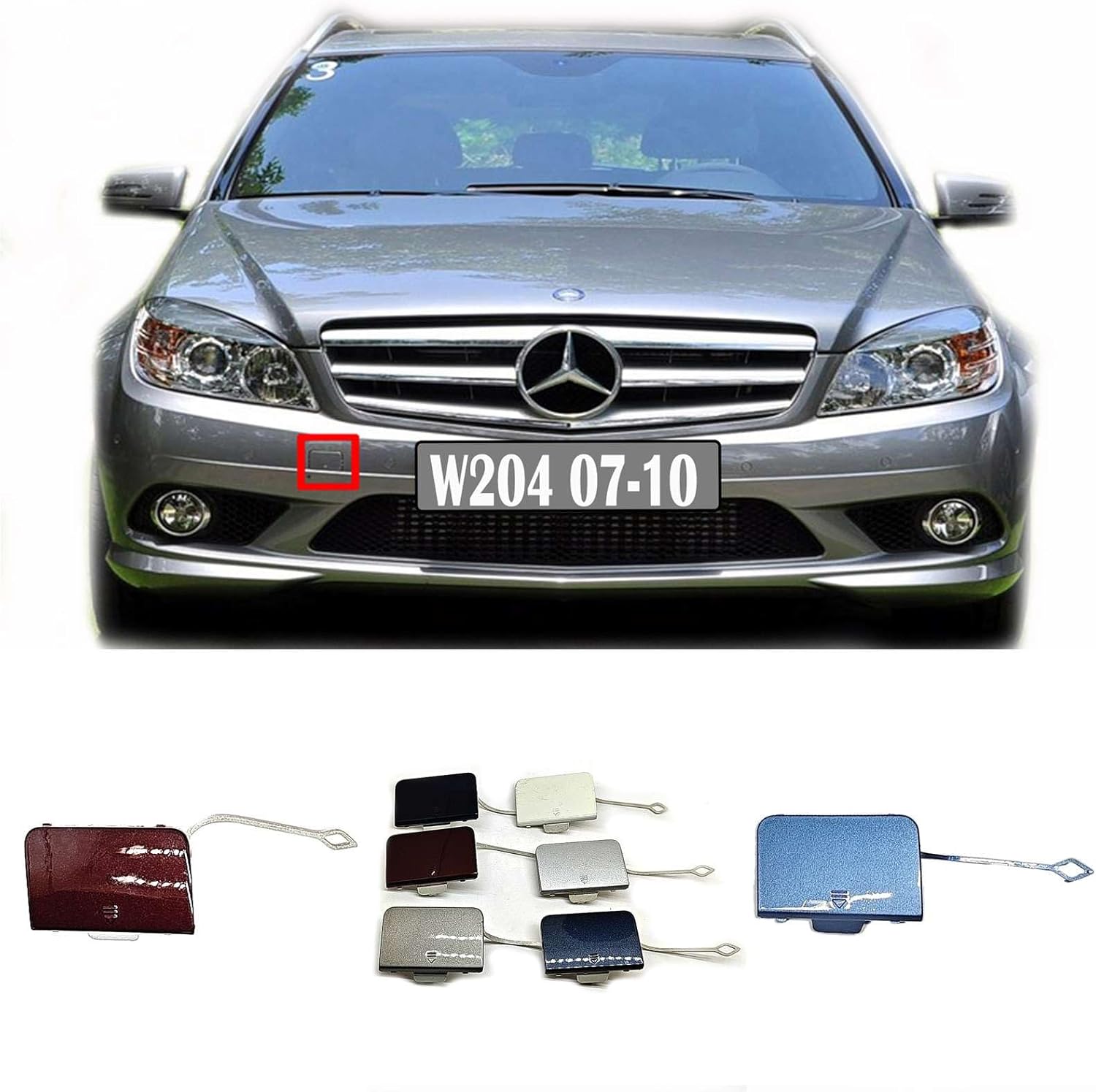Front Tow Cover Fit for Mercedes-Benz C-Class W204 C180 C200 C220 C250 C280 C300 C320 C350 2007 2008 2009 2010 Bumper Hook Eye Cap 2048850124 (Silver)