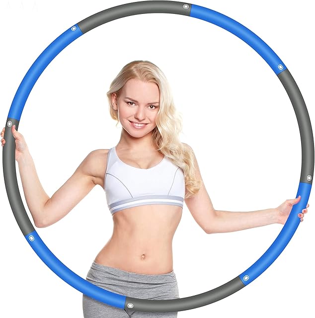 Wanap Weighted Fitness Hoop 1 kg, 8 Section Exercise Hoop for Adults Weight Loss 95cm, Perfect Stainless Steel Weighted Hoops for Exercise with Mini Tape Measure