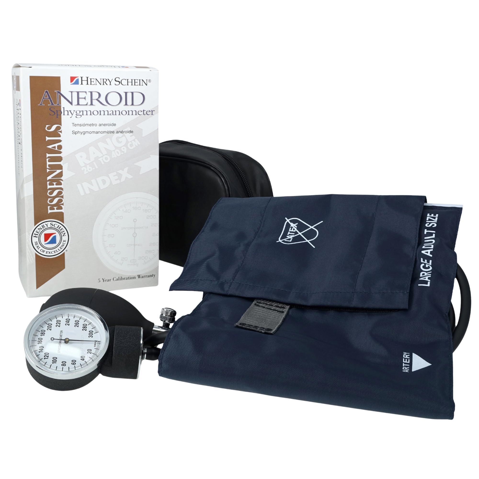 Adult Pro Aneroid Sphygmomanometer – Size 12 Navy Blue Cuff, Manual Blood Pressure Monitor, Reusable, Dial Display, Includes Leatherette Carrying Case – 1 Count