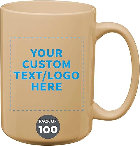 DISCOUNT PROMOS Juego de 100 tazas de café de cerámica grandes personalizadas de 15 onzas, paquete a granel personalizado, perfectas para café, té,
