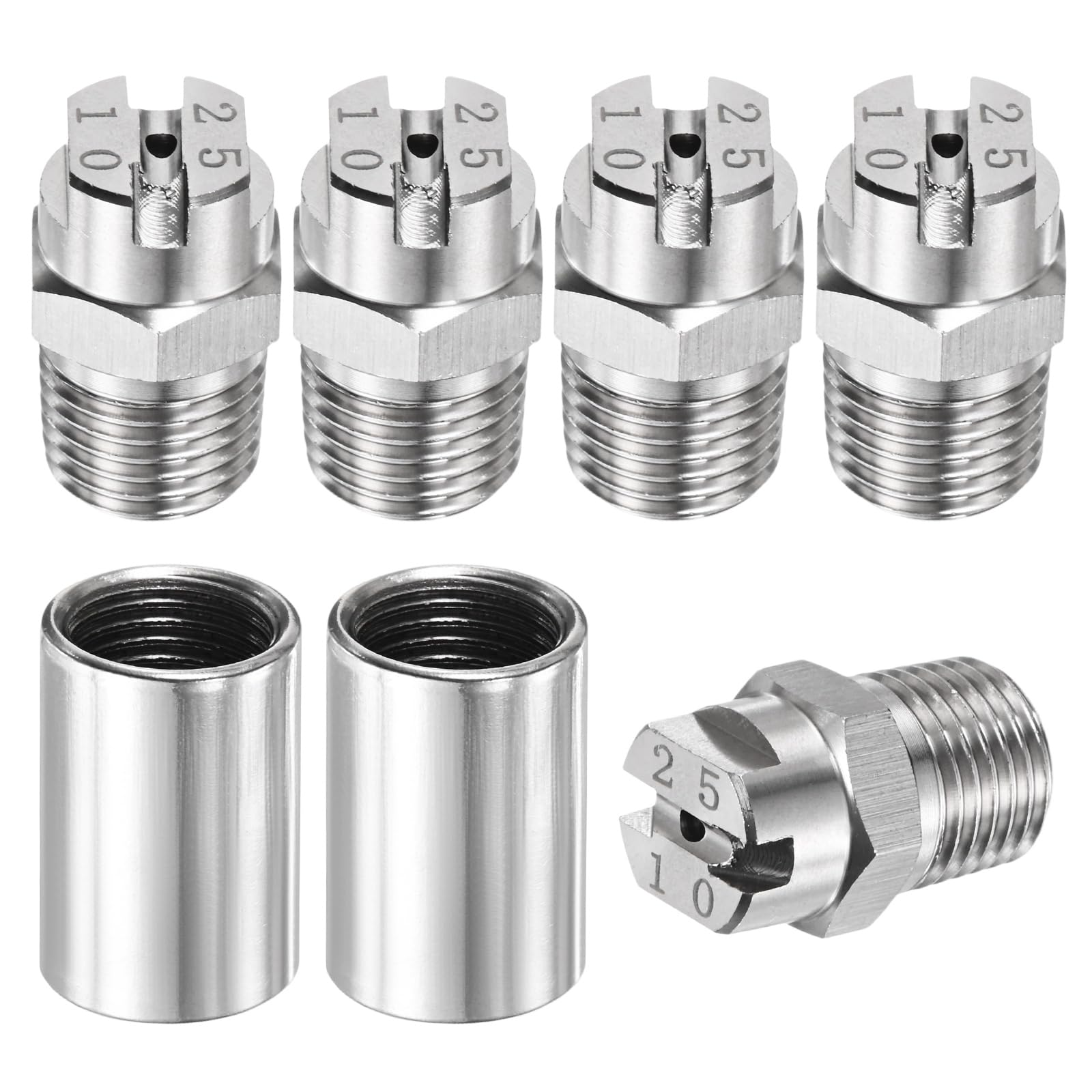 TIXIPEM 1/4" BSP Male 25 Degree Flat Fan Spray Tip [7PCS] - High Pressure Washer Spray Nozzle with 1/4" BSP Female Pipe Fitting Used for Water Guns - [Stainless Steel-2MM]
