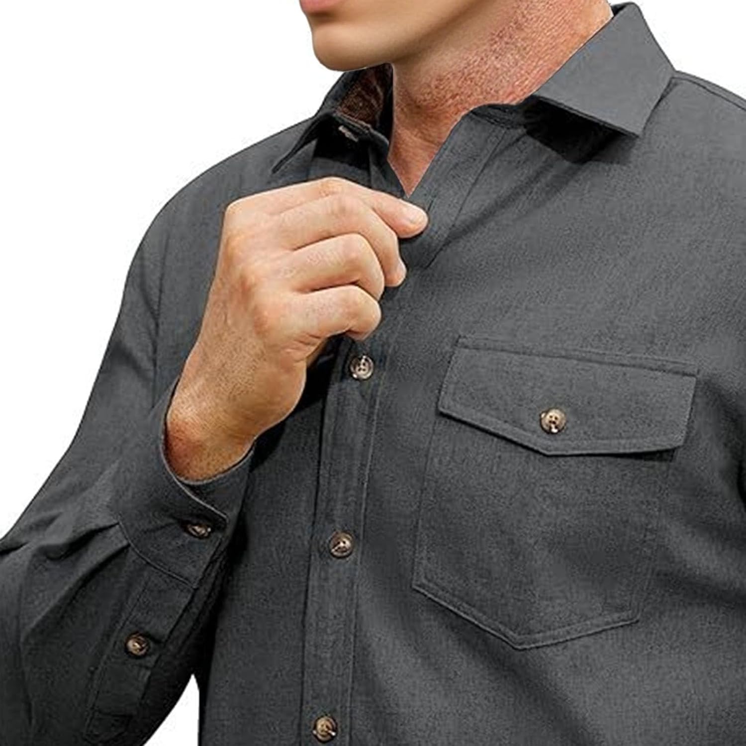 Men's Casual Lightweight Shirt Jacket Work Shacket Jackets Military Overshirt with Flap Pockets