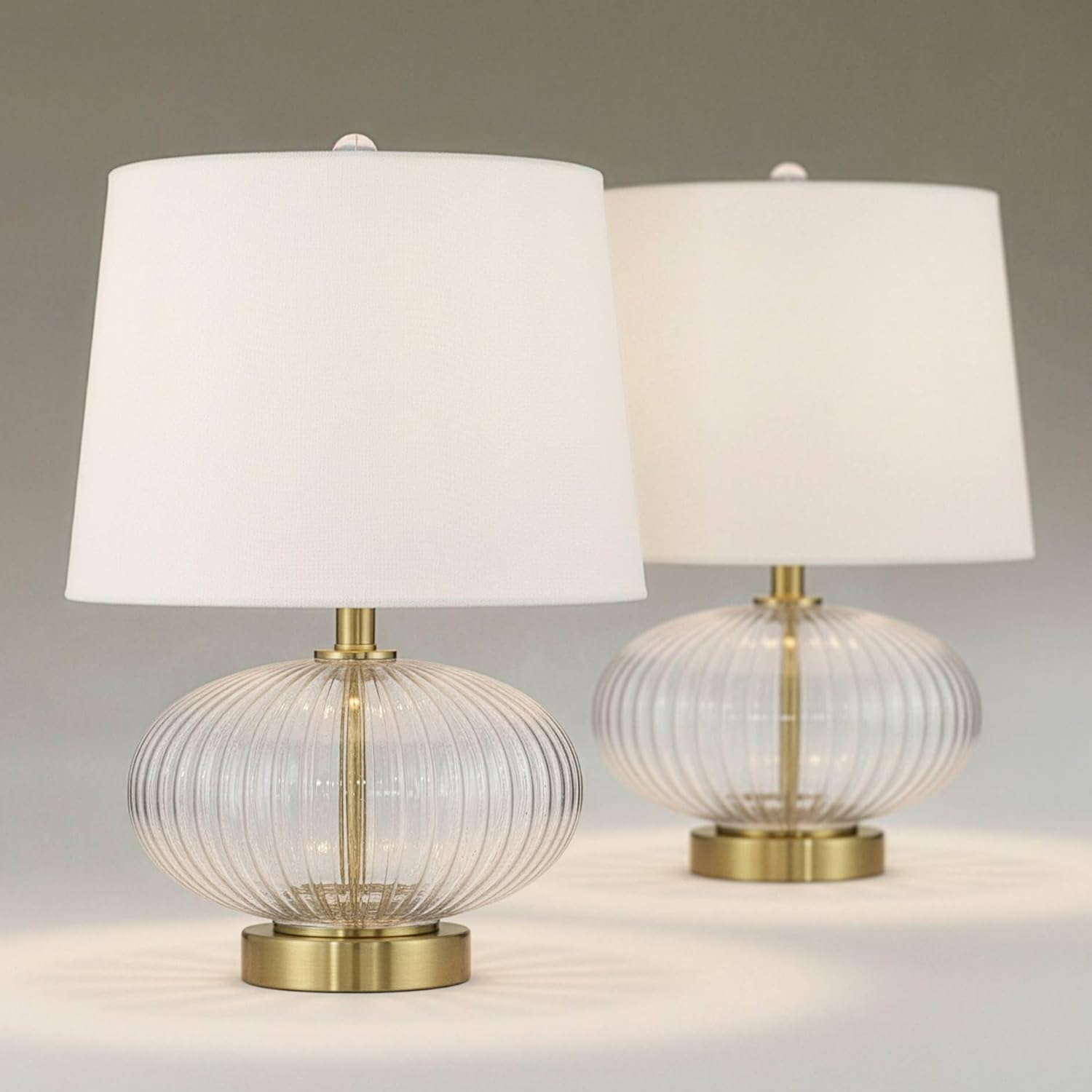 360 Lighting Darrah 19" High Small Mid Century Modern Accent Table Lamps Set of 2 USB Port Clear Glass Gold Brass Finish Off-White Shade Living Room Charging Bedroom Bedside Nightstand House Office